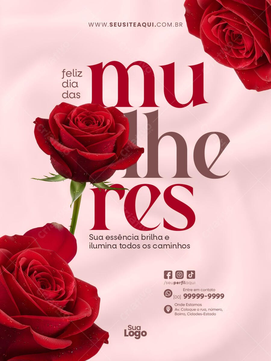 Post Dia Internacional da Mulher 8 de Março PSD Editável