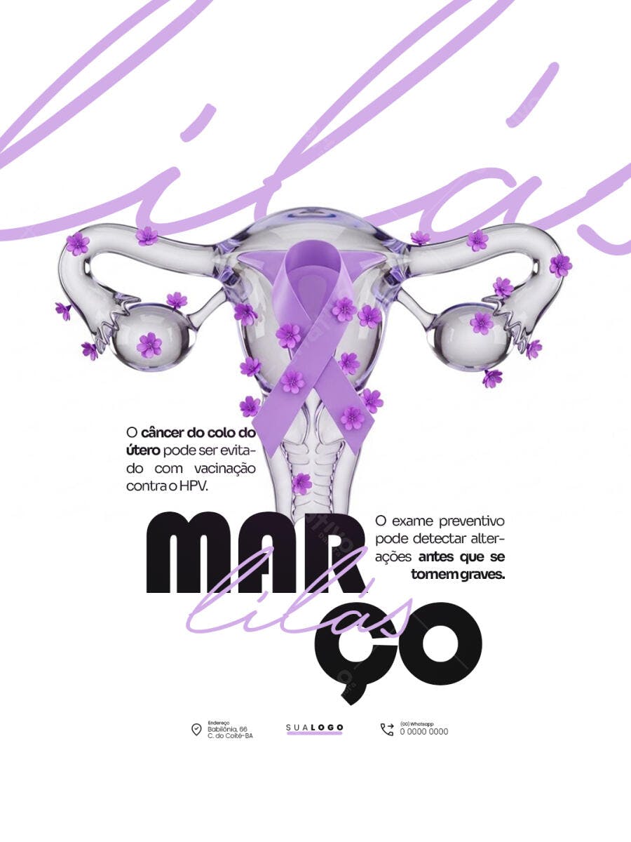 Post Março Lilás Conscientização Saúde Feminina PSD Editável