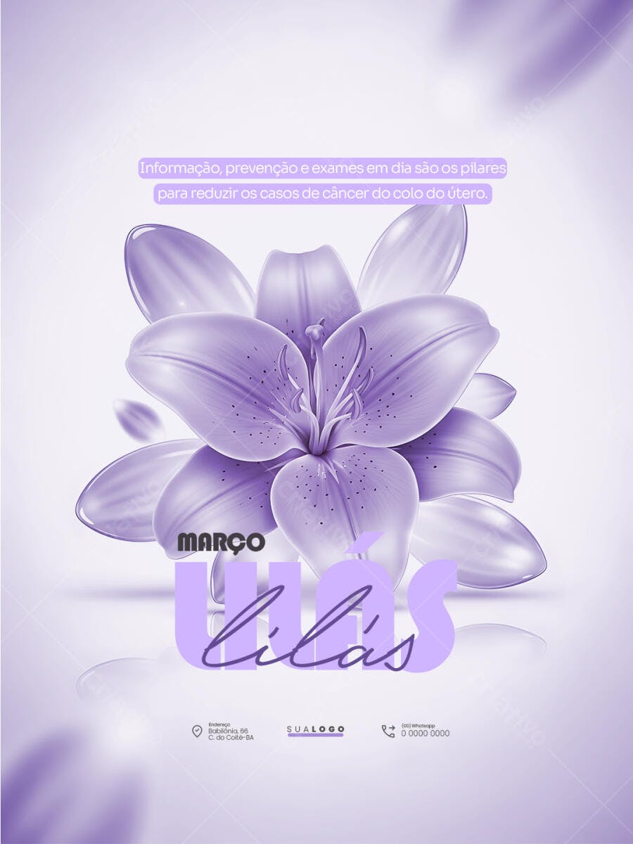 Post Instagram Março Lilás Prevenção Câncer PSD Editável