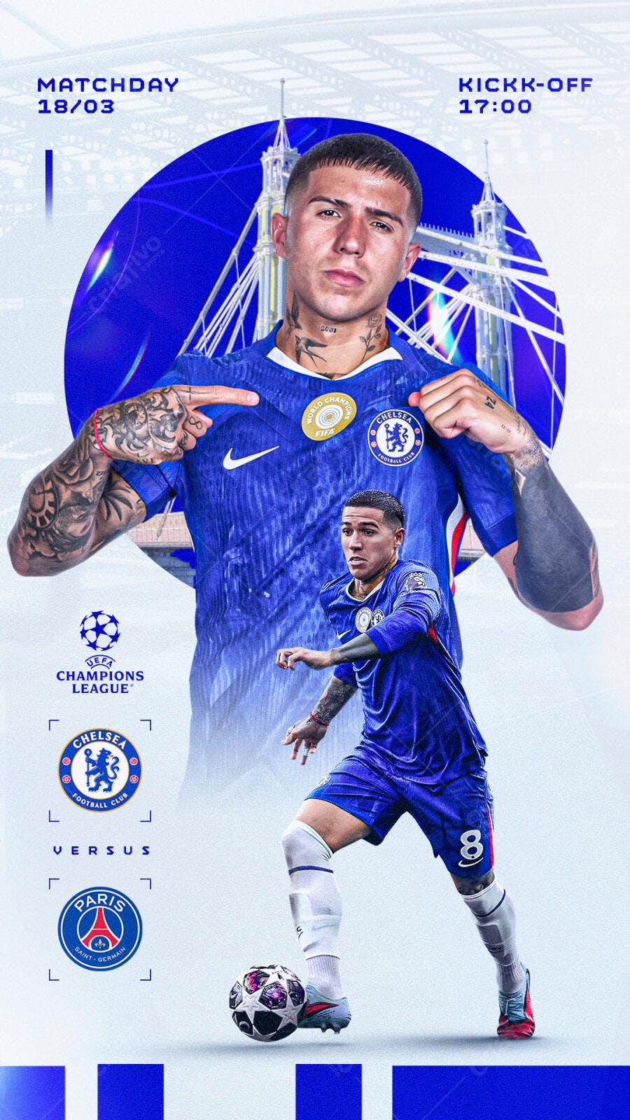 Post Instagram Jogo Futebol Chelsea PSG PSD Editável