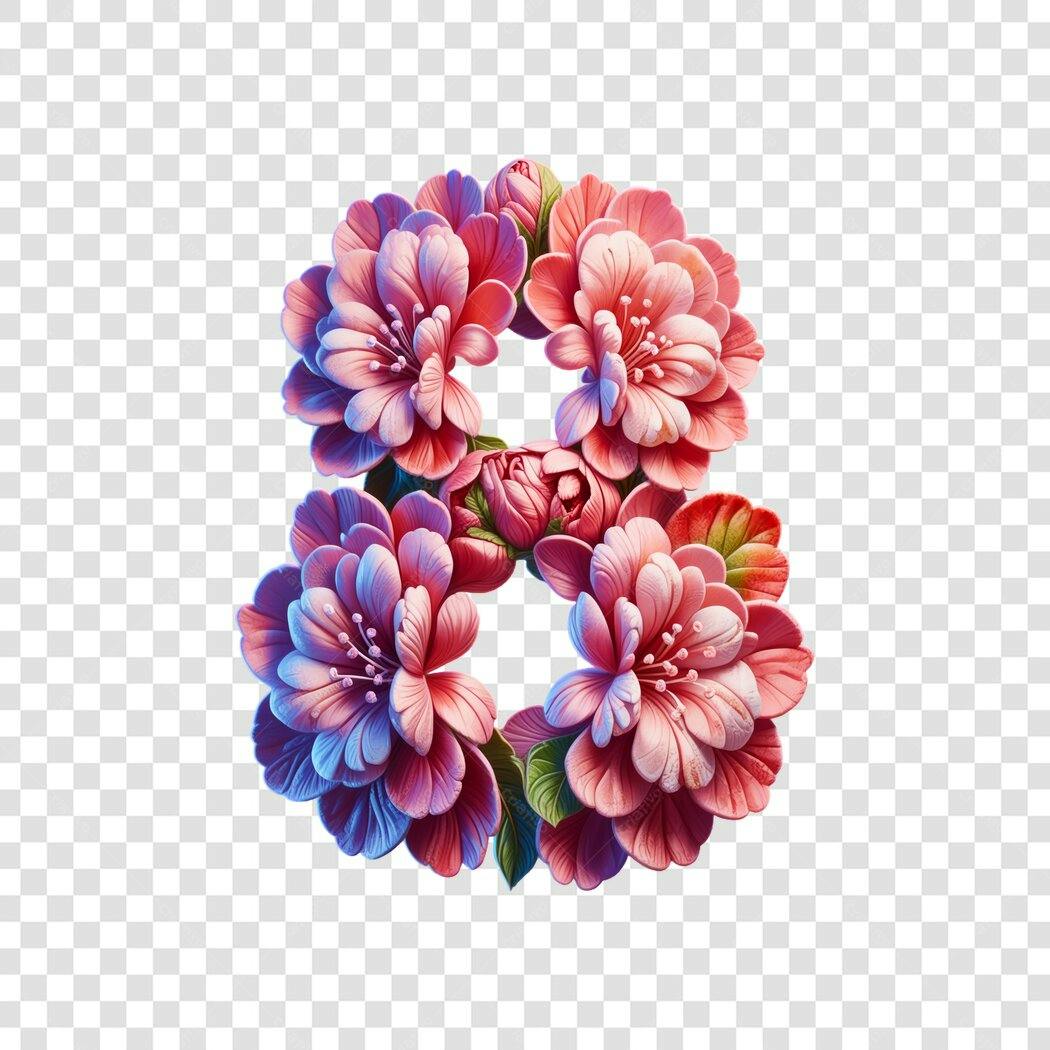 Ilustração Número 8 Floral Dia da Mulher 8 Março PNG Fundo Transparente