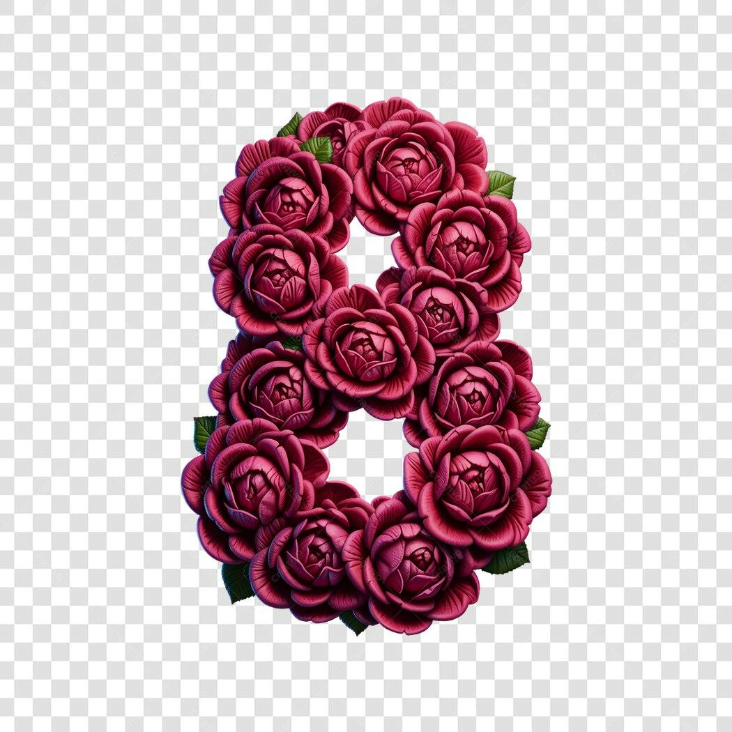 Elemento 3D Número 8 Rosas Dia da Mulher 8 Março PNG Fundo Transparente