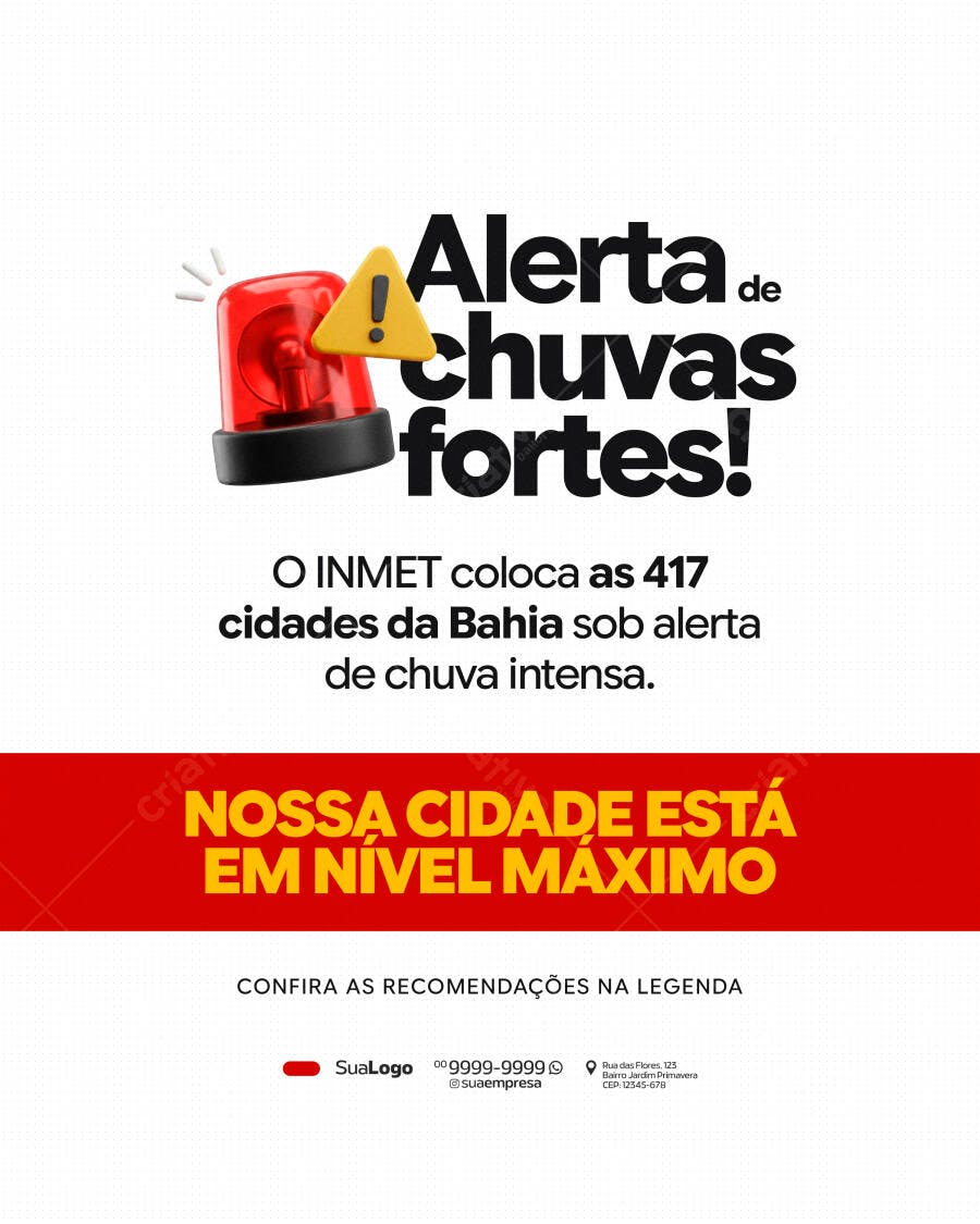 Post Alerta Chuvas Fortes Bahia PSD Editável