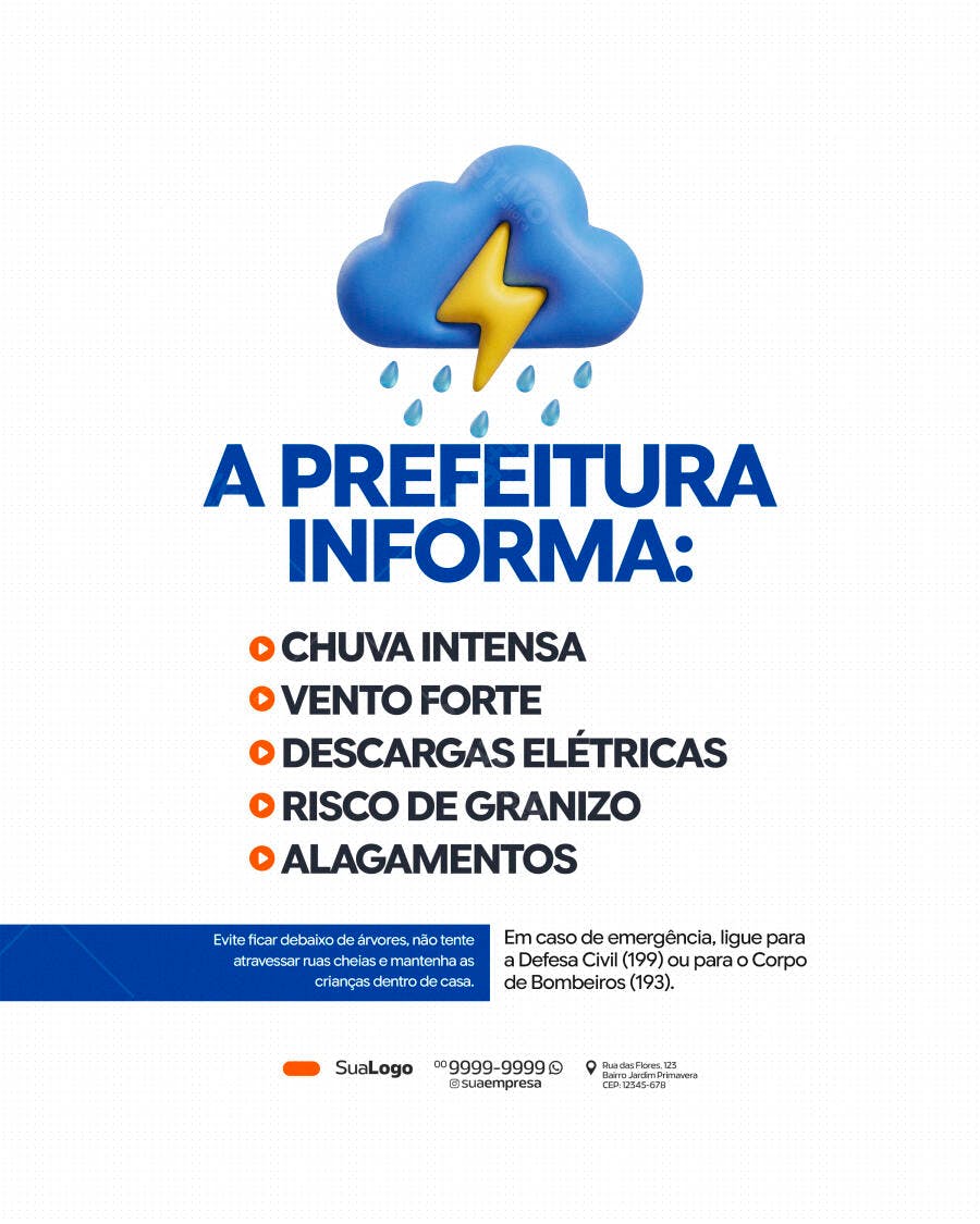 Post Prefeitura Alerta Chuva Forte PSD Editável