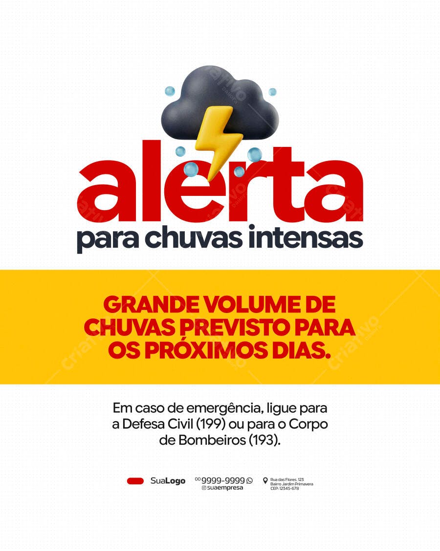 Alerta Chuvas Intensas Defesa Civil PSD Editável