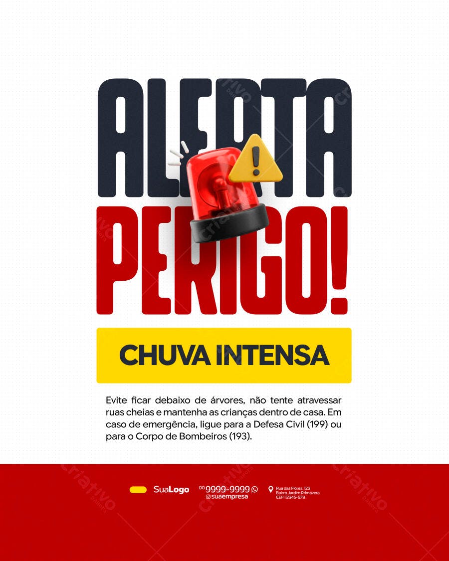 Post Alerta Perigo Chuva Intensa PSD Editável