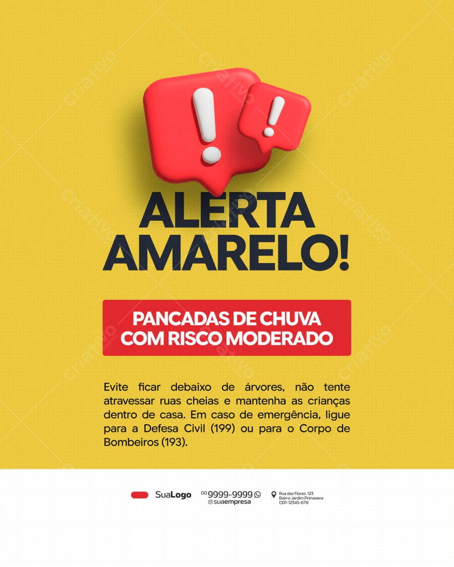 Post Alerta Amarelo Chuva Defesa Civil PSD Editável