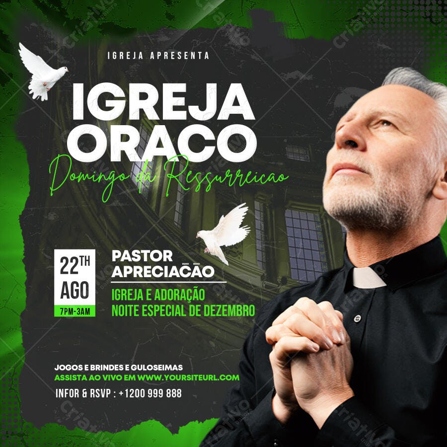 Post Instagram Igreja Oração Domingo Ressurreição PSD Editável