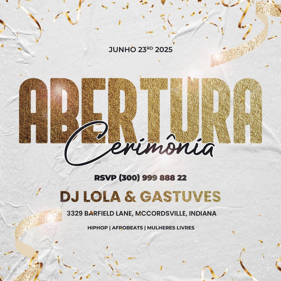 Convite Abertura Cerimônia Evento Dourado PSD Editável