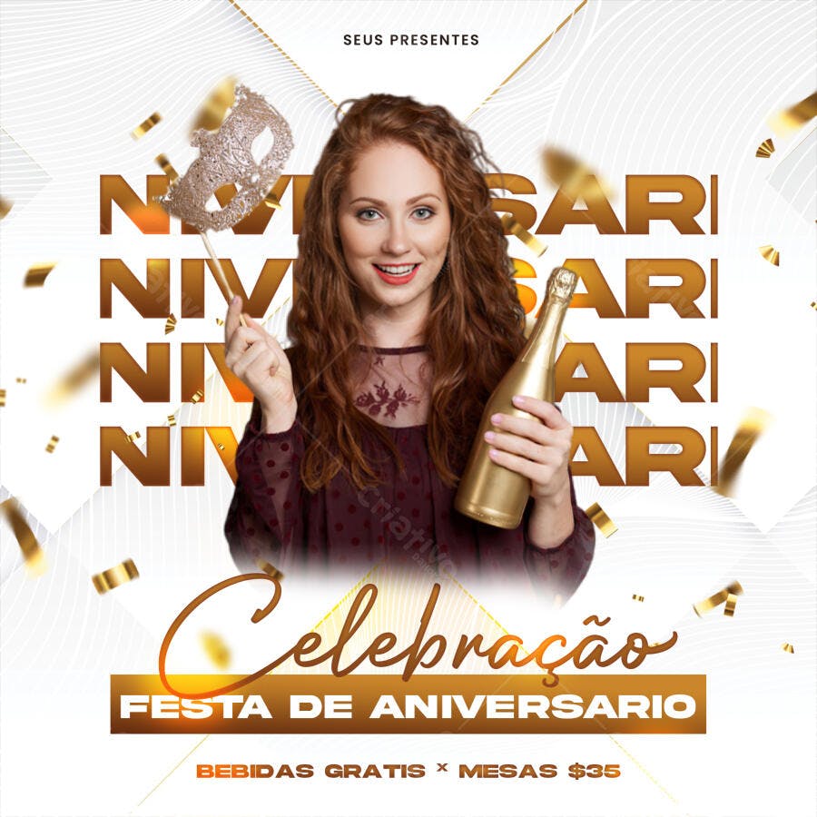 Post Instagram Aniversário Celebração Festa PSD Editável
