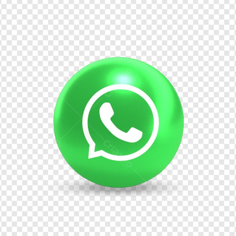 Elemento 3D Ícone WhatsApp Verde Brilhante PNG Fundo Transparente