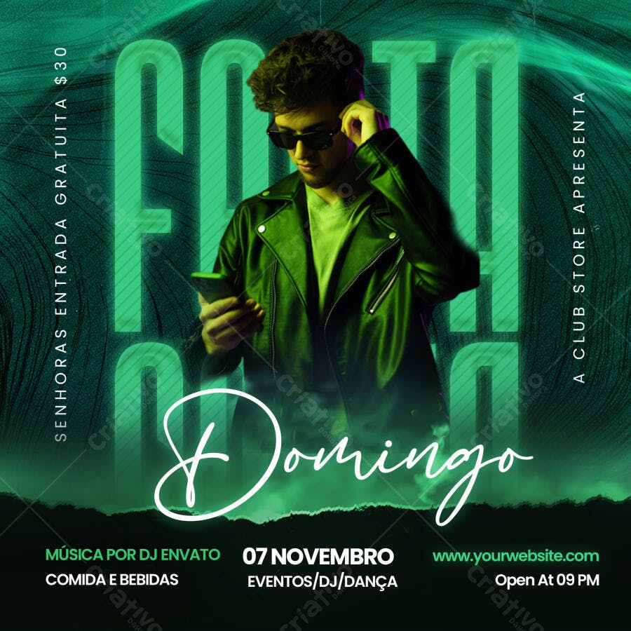 Flyer Festa Balada Domingo Novembro PSD Editável