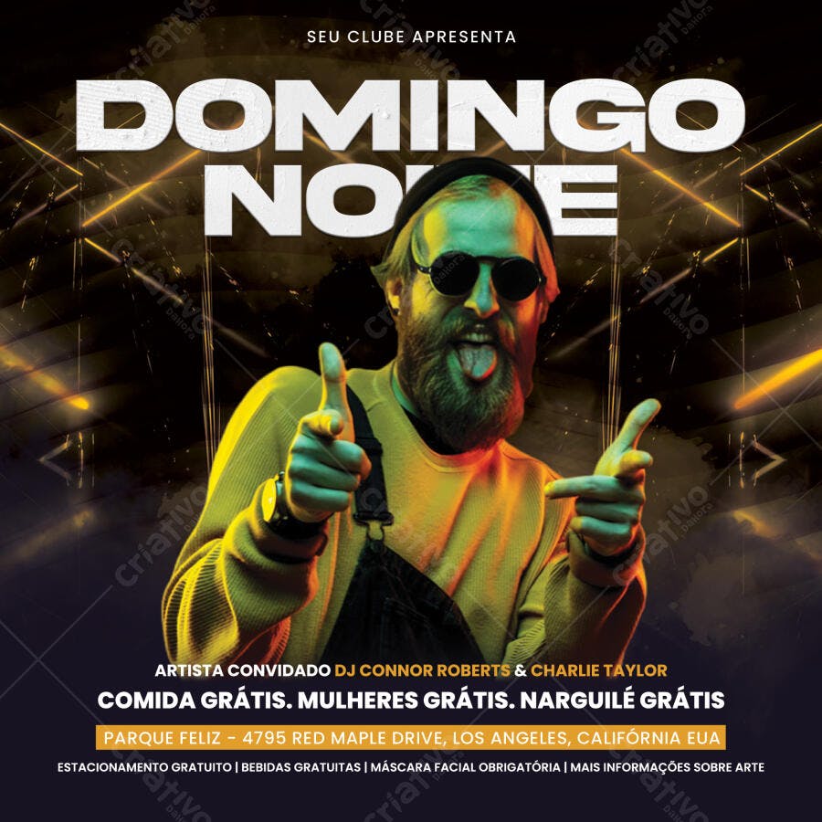 Flyer Festa Balada Domingo Noite PSD Editável