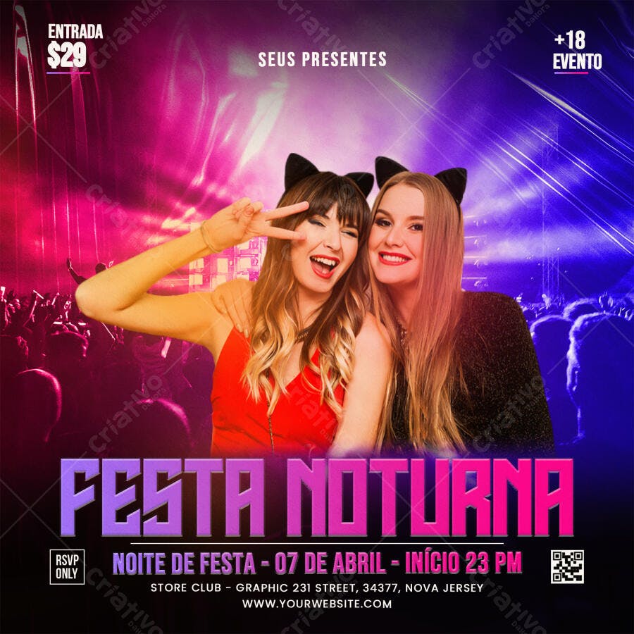 Flyer Festa Noturna Balada Evento PSD Editável