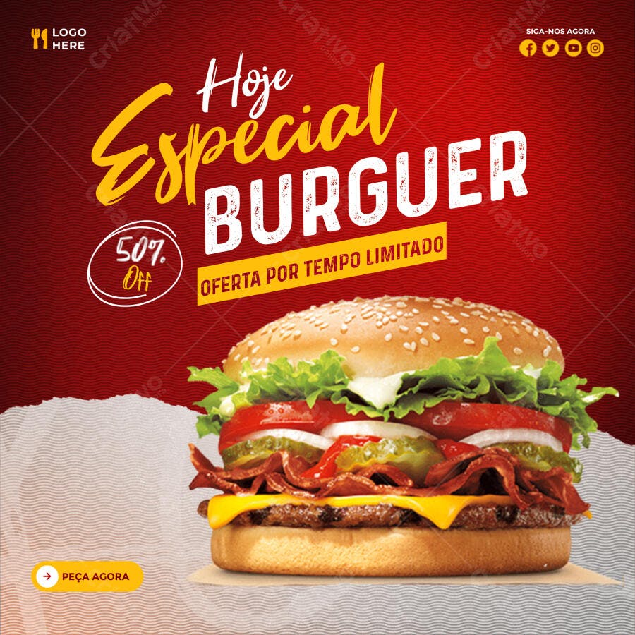 Post Instagram Hamburgueria Oferta Especial PSD Editável