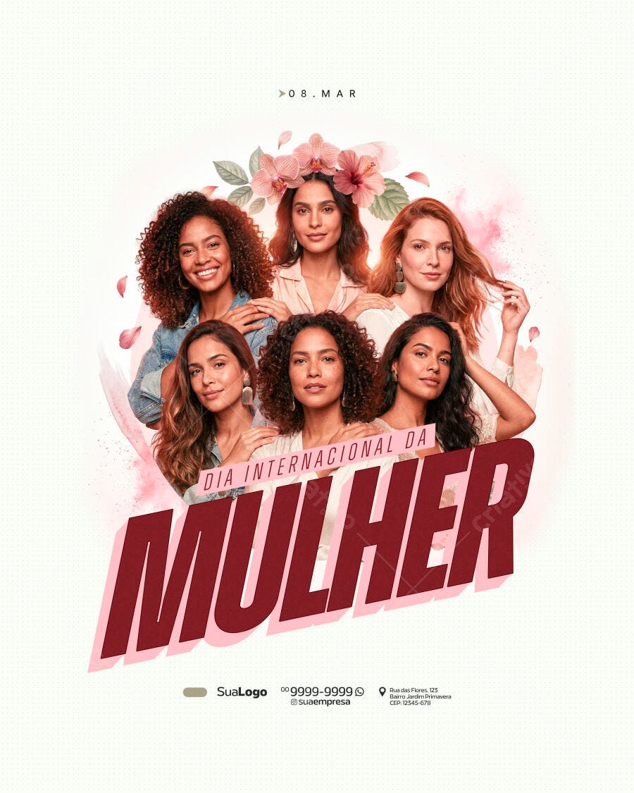 Post Dia Internacional da Mulher 8 de Março PSD Editável
