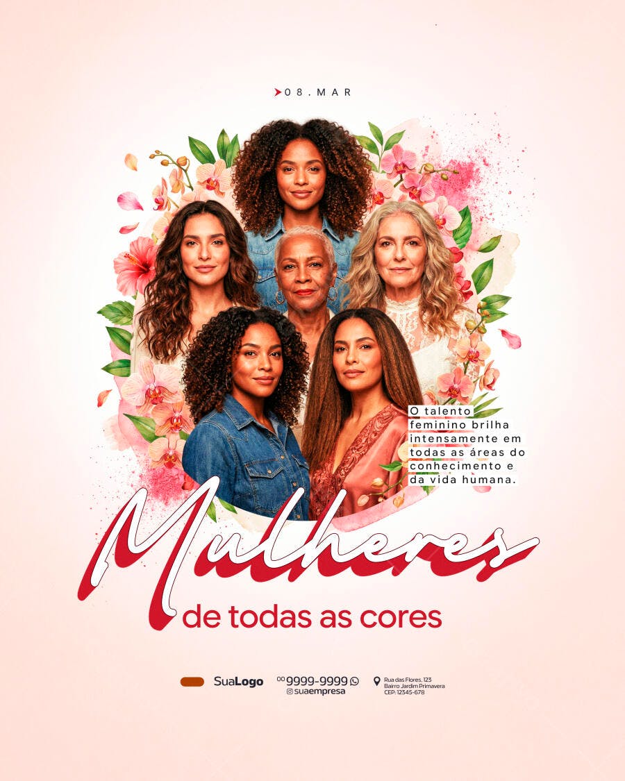 Post Dia Internacional da Mulher 8 de Março PSD Editável
