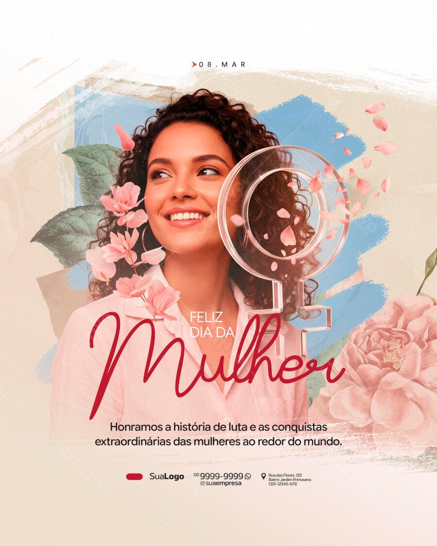 Post Dia Internacional da Mulher 8 de Março PSD Editável