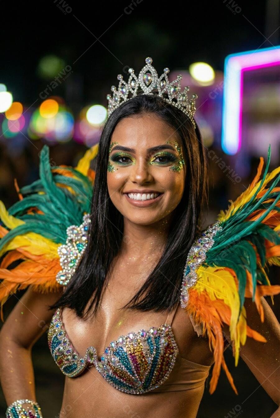 Foto Mulher Sorrindo Fantasia Carnaval Coroa Brilho