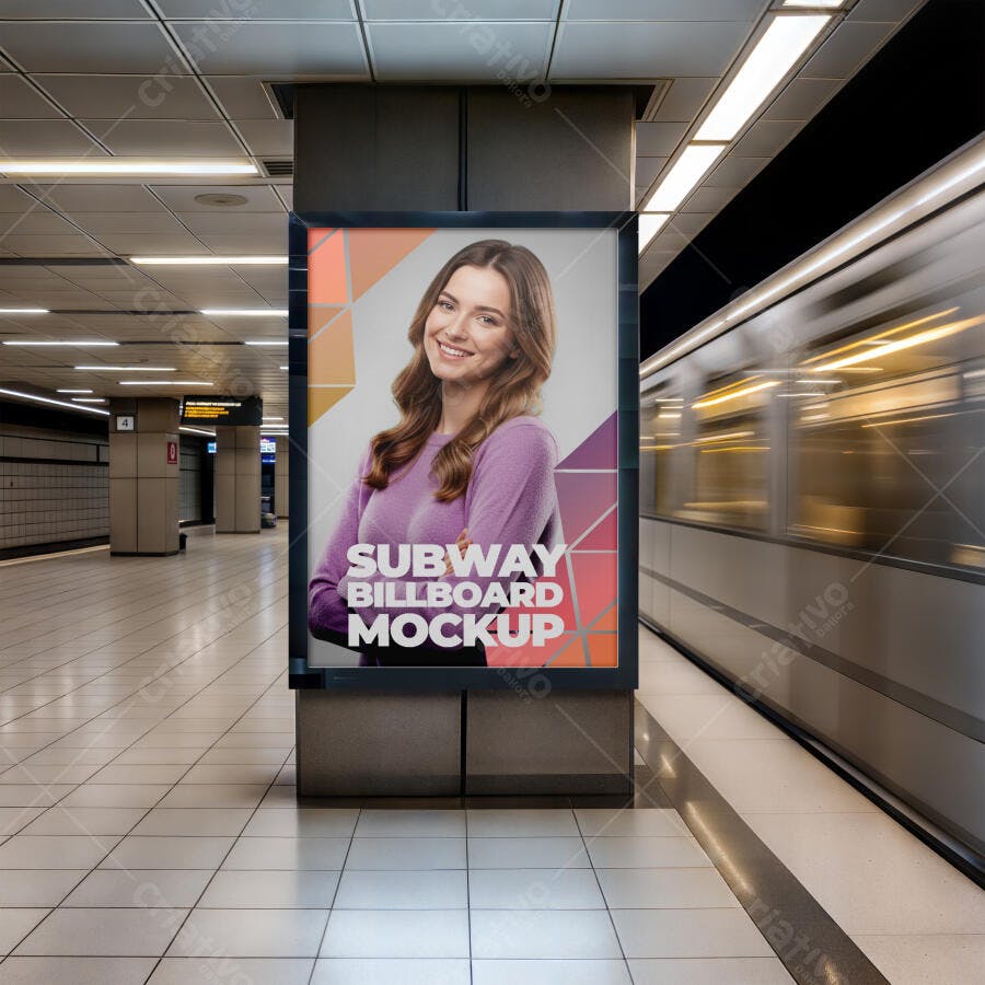 Mockup Outdoor Painel Metrô Estação Realista Editável