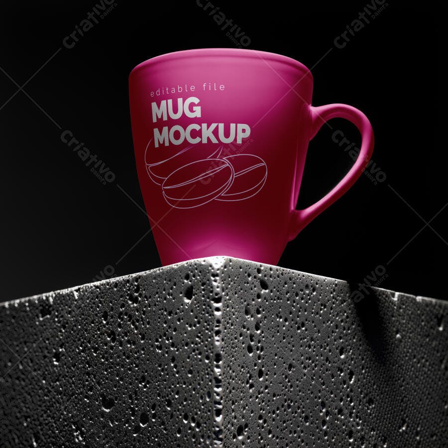 Mockup Caneca Rosa Fosca Cerâmica Fundo Escuro Editável