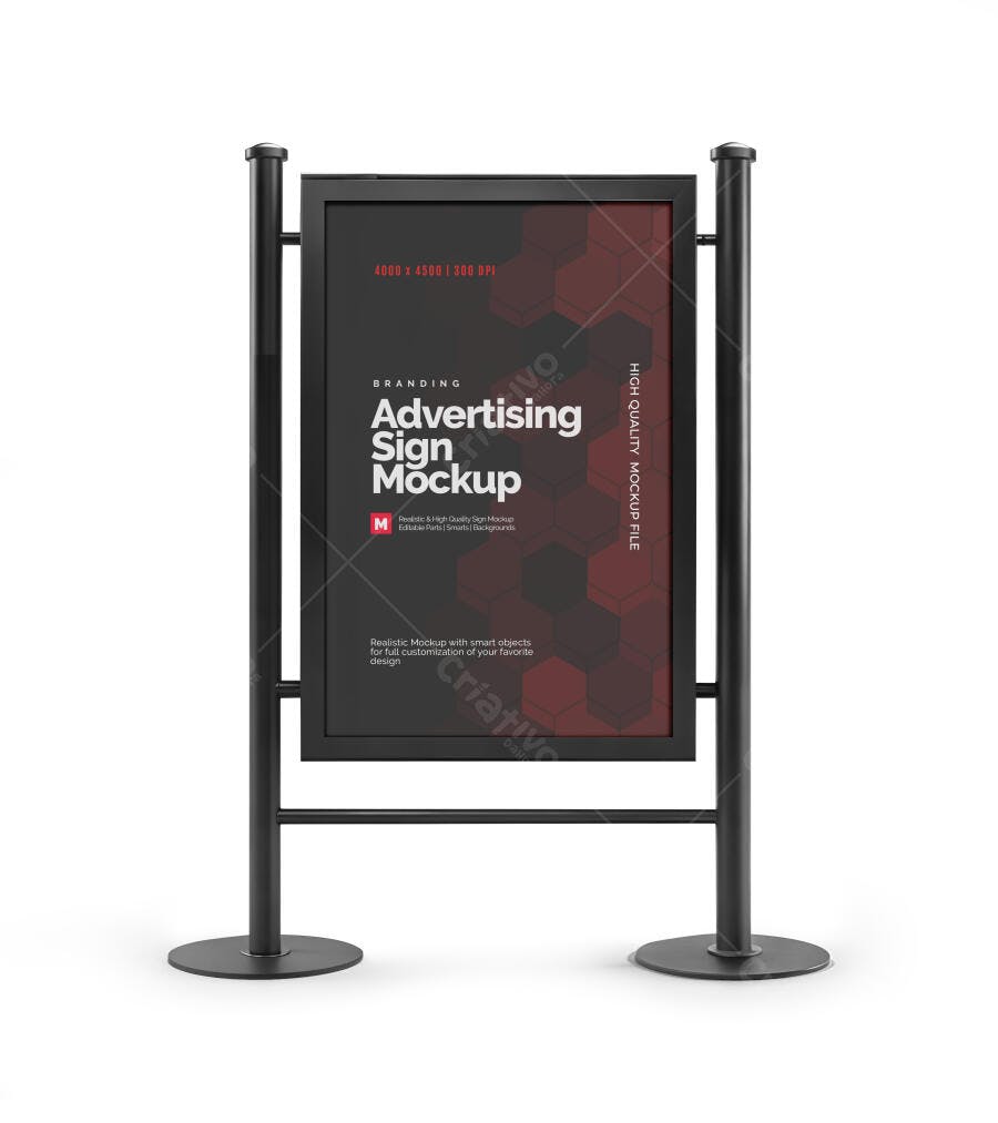 Mockup Placa Publicitária Display Vertical Fundo Branco Editável