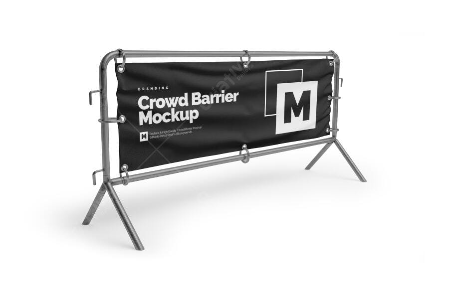 Mockup Barreira de Contenção Banner Evento Fundo Branco Editável
