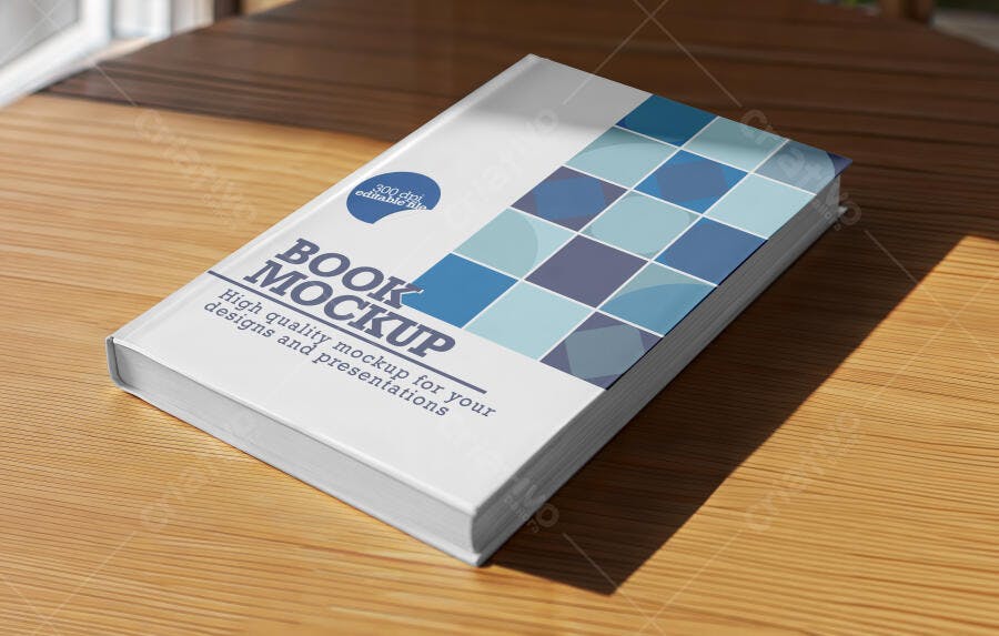 Mockup Livro Capa Dura Mesa Madeira Realista Editável
