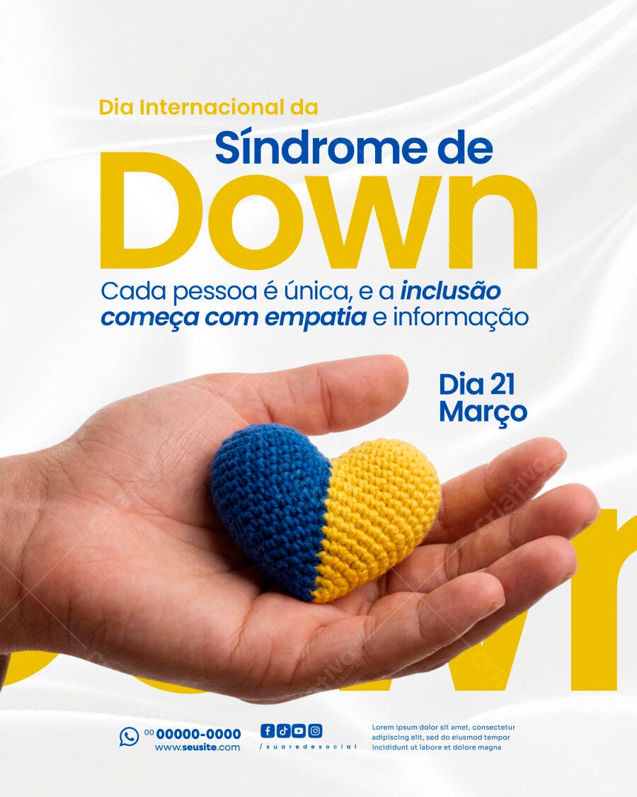 Post Dia Internacional da Síndrome de Down 21 Março PSD Editável