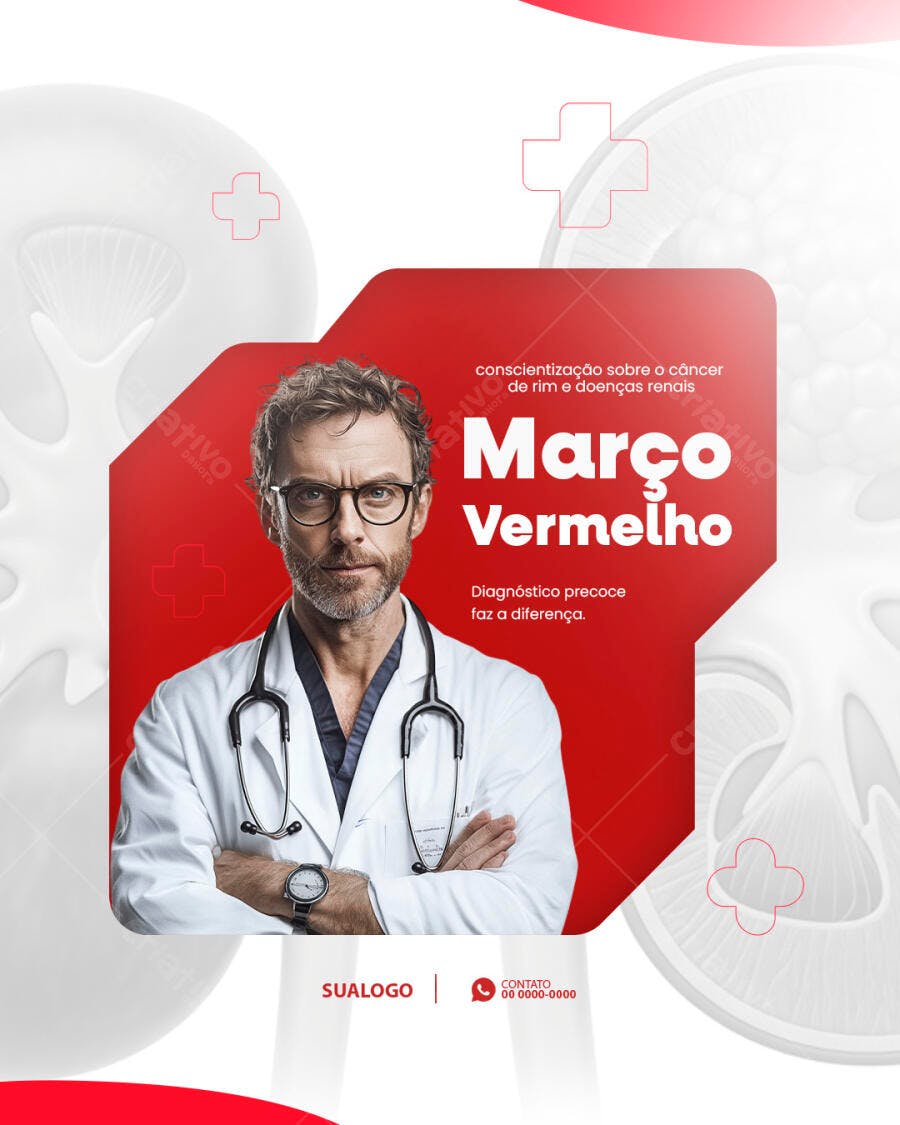 Post Instagram Março Vermelho Saúde Clínica Médica PSD Editável