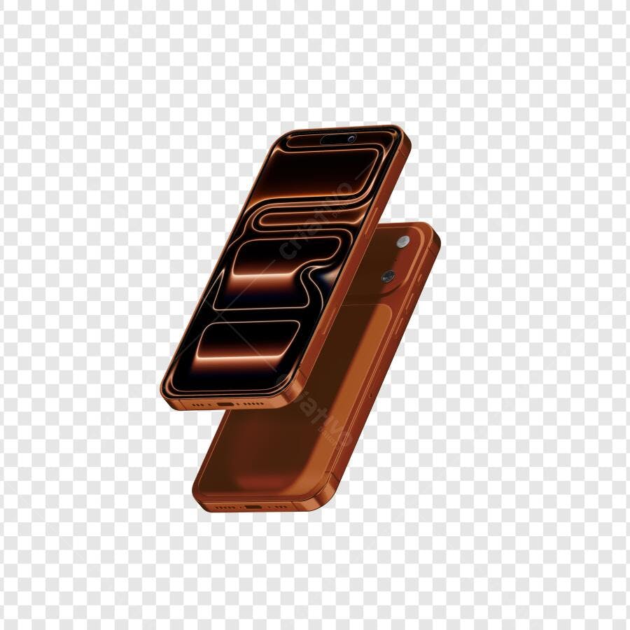 Elemento 3D Smartphone Marrom Escuro Tecnologia PNG Fundo Transparente