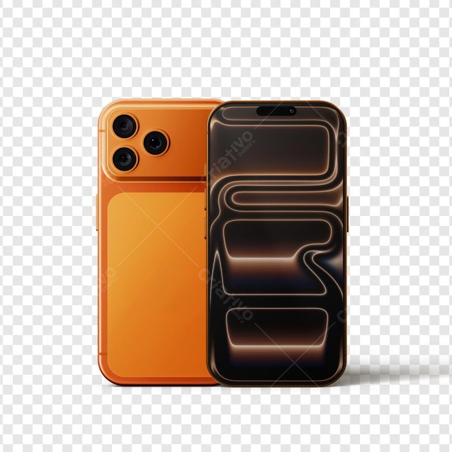 Elemento 3D Smartphone Laranja Tela Escura PNG Fundo Transparente