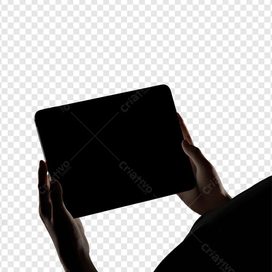 Foto Recortada Mãos Segurando Tablet Silhueta PNG Fundo Transparente