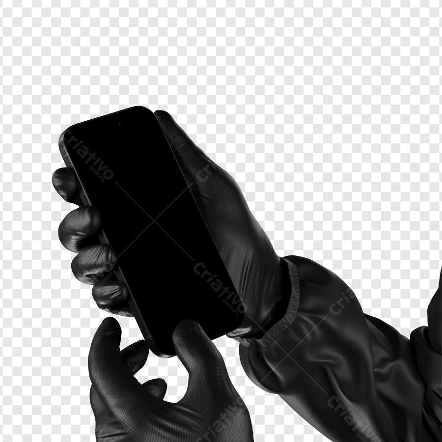 Foto Recortada Mãos Luvas Pretas Segurando Celular PNG Fundo Transparente