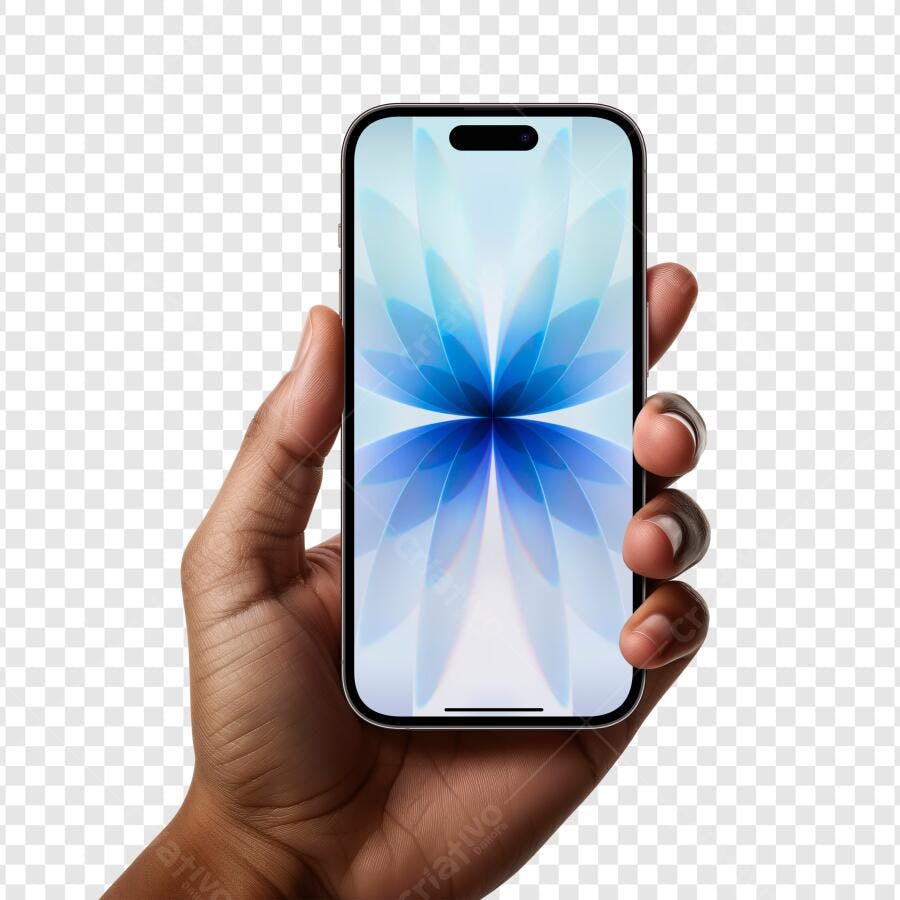 Foto Recortada Mão Segurando iPhone 15 Pro Max PNG Fundo Transparente