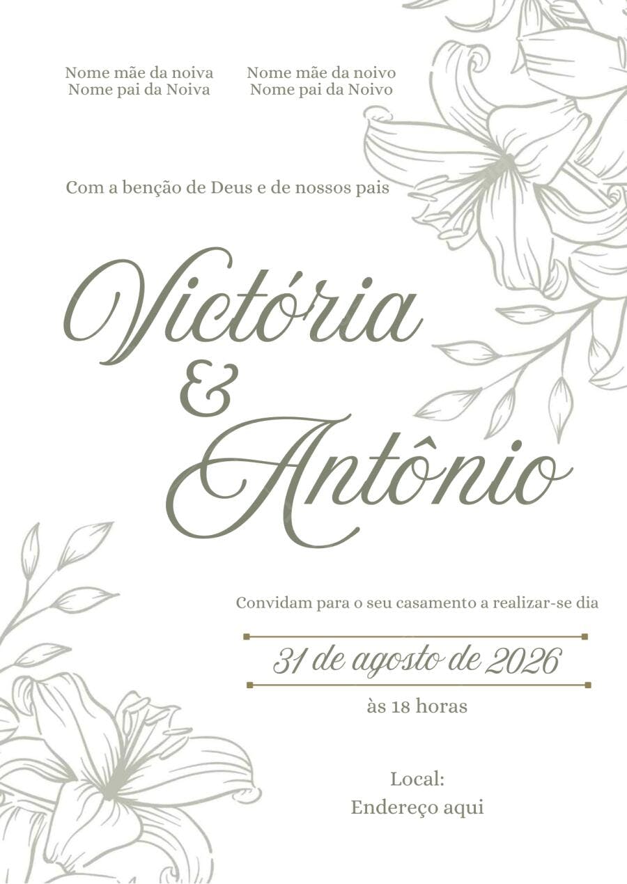 Convite Casamento Floral Minimalista Editável