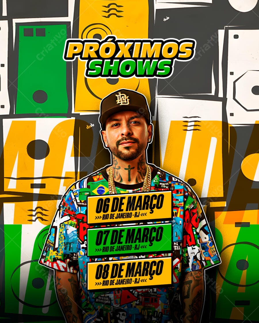 Post Instagram Próximos Shows Março Evento PSD Editável