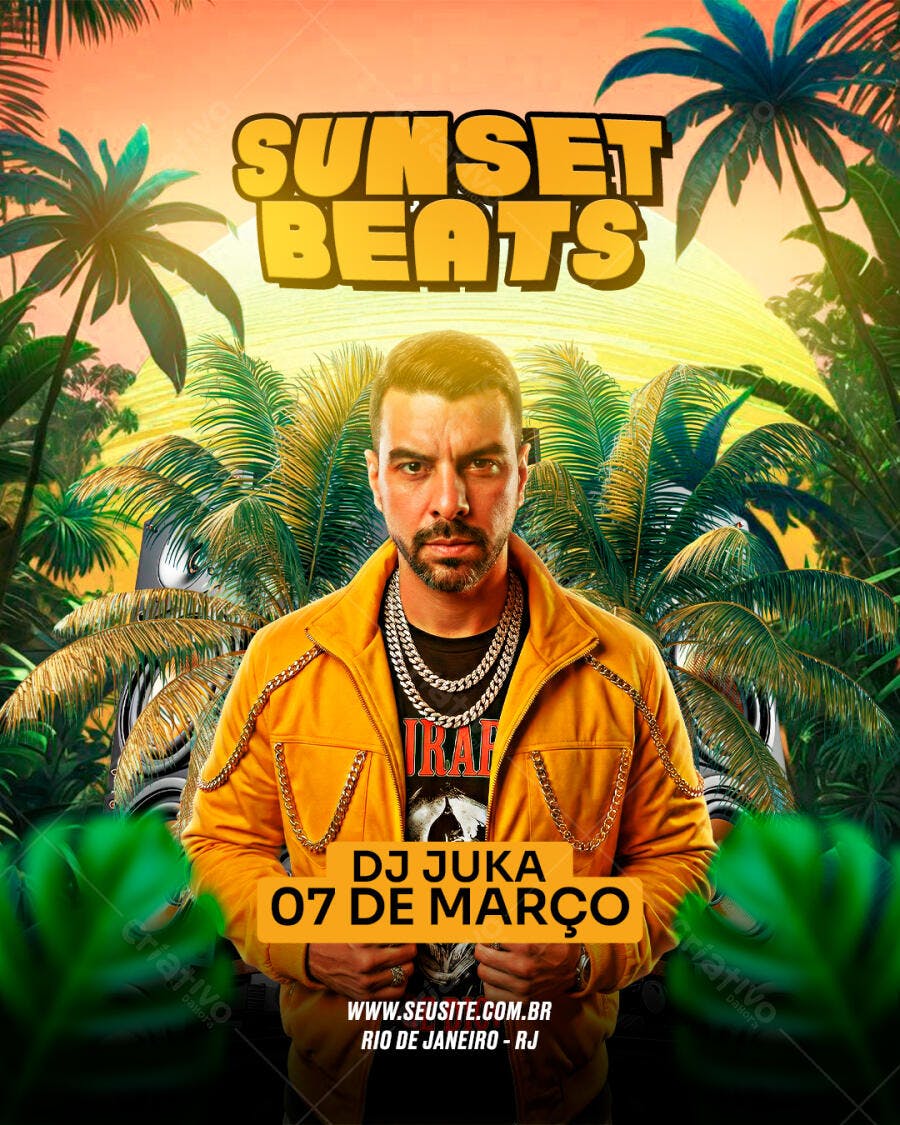 Flyer Sunset Beats Festa DJ Março PSD Editável