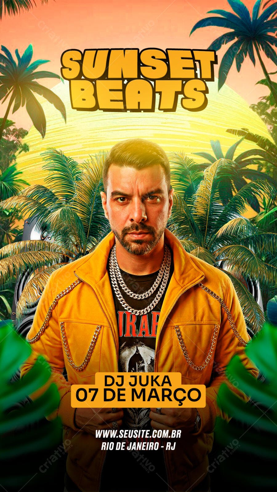 Flyer Festa Sunset Beats DJ Juka 07 de Março PSD Editável