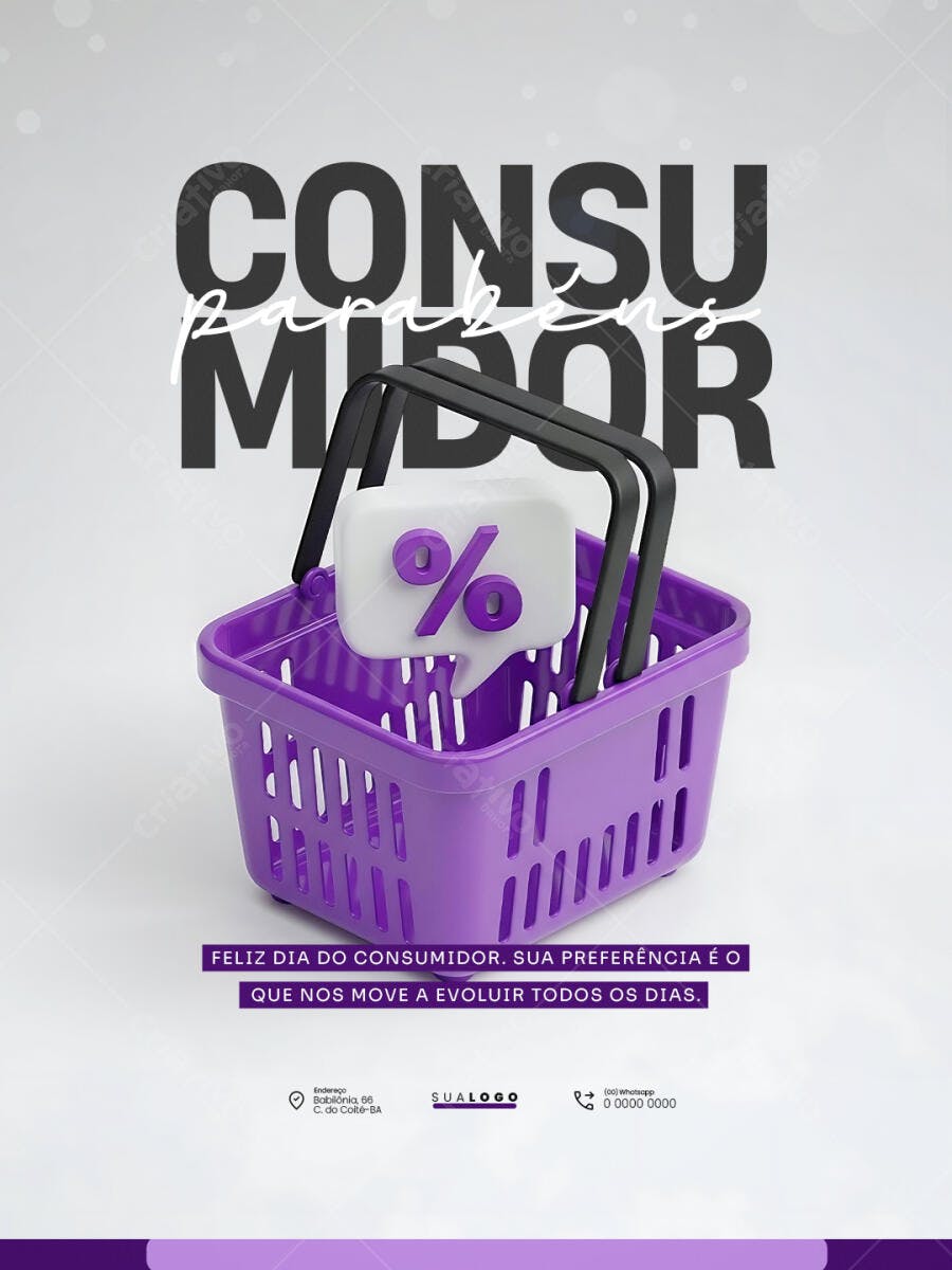 Post Dia do Consumidor Março Cesta Roxo PSD Editável