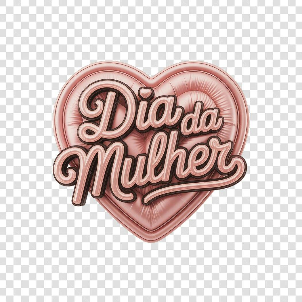 Selo 3D Dia da Mulher Coração Rosa Inflável PNG Transparente