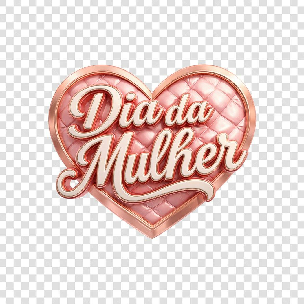 Selo 3D Dia da Mulher Coração Rosé Gold PNG Transparente
