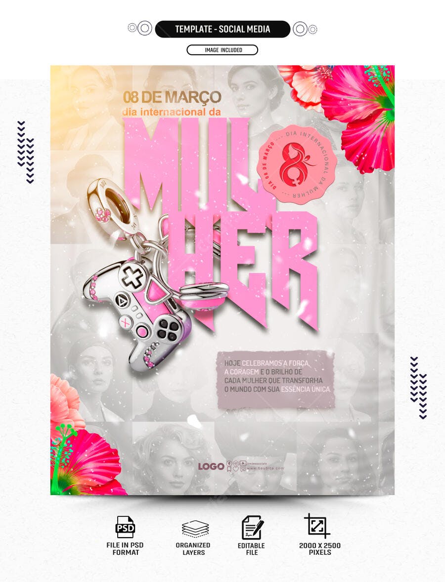 Post Dia Internacional da Mulher 8 de Março PSD Editável