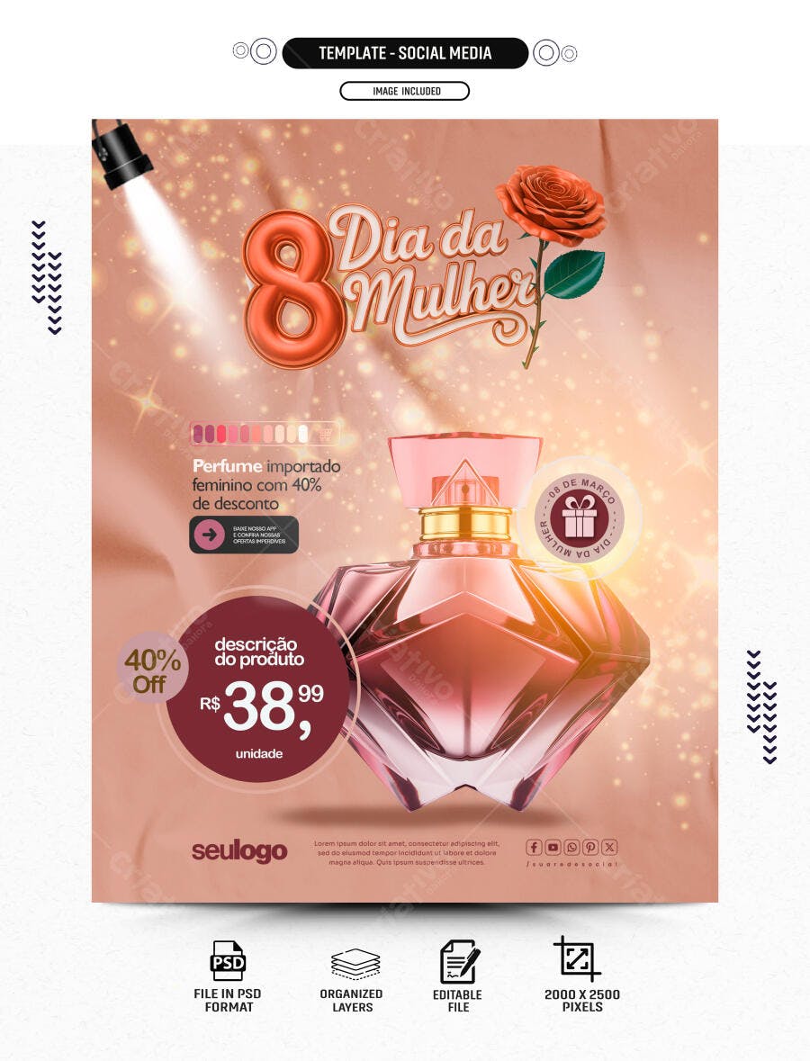 Post Instagram Dia da Mulher Perfume Loja PSD Editável
