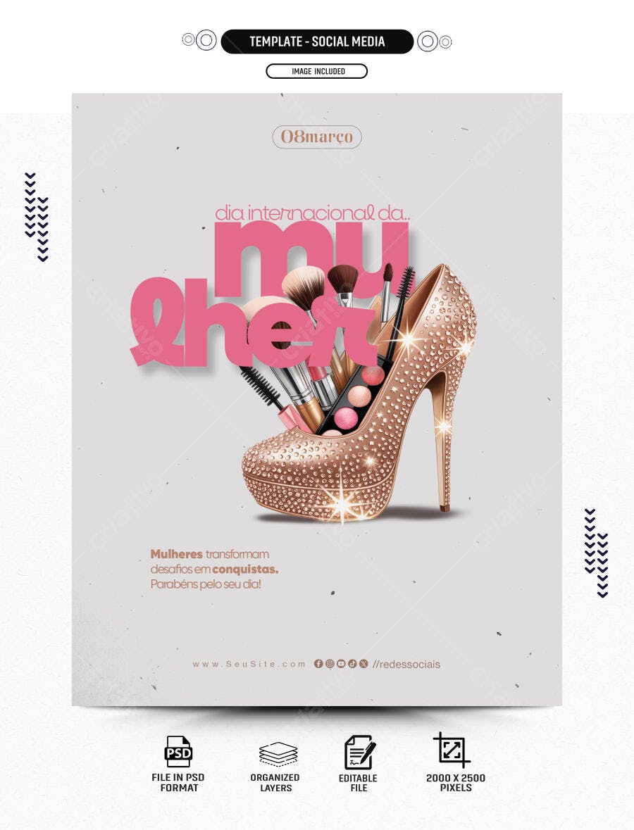 Post Instagram Dia Internacional da Mulher 8 de Março PSD Editável