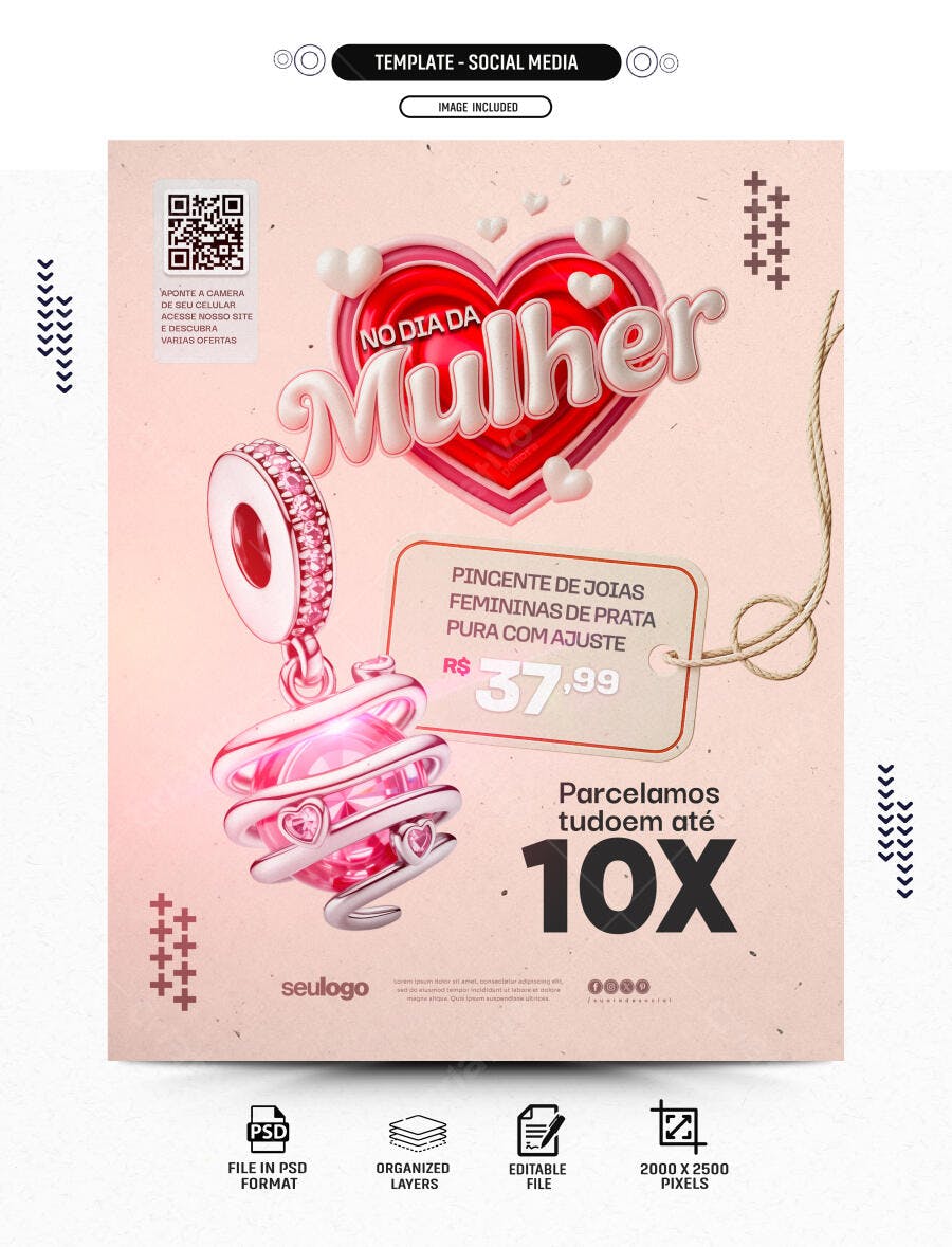Post Dia Internacional da Mulher Joalheria PSD Editável
