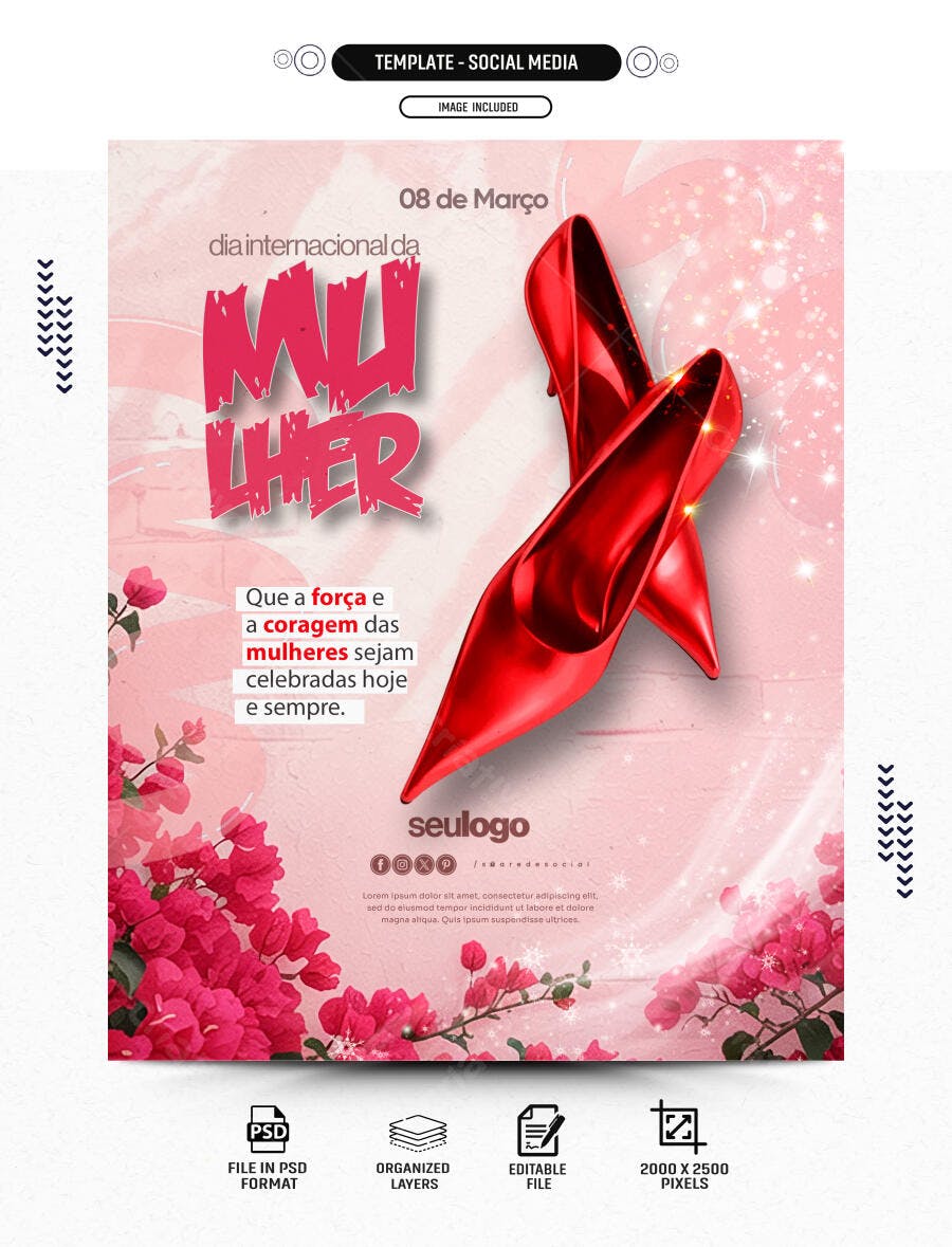 Post Instagram Dia da Mulher 8 de Março PSD Editável