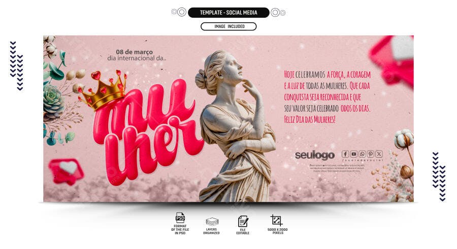 Banner Dia Internacional da Mulher 8 de Março PSD Editável
