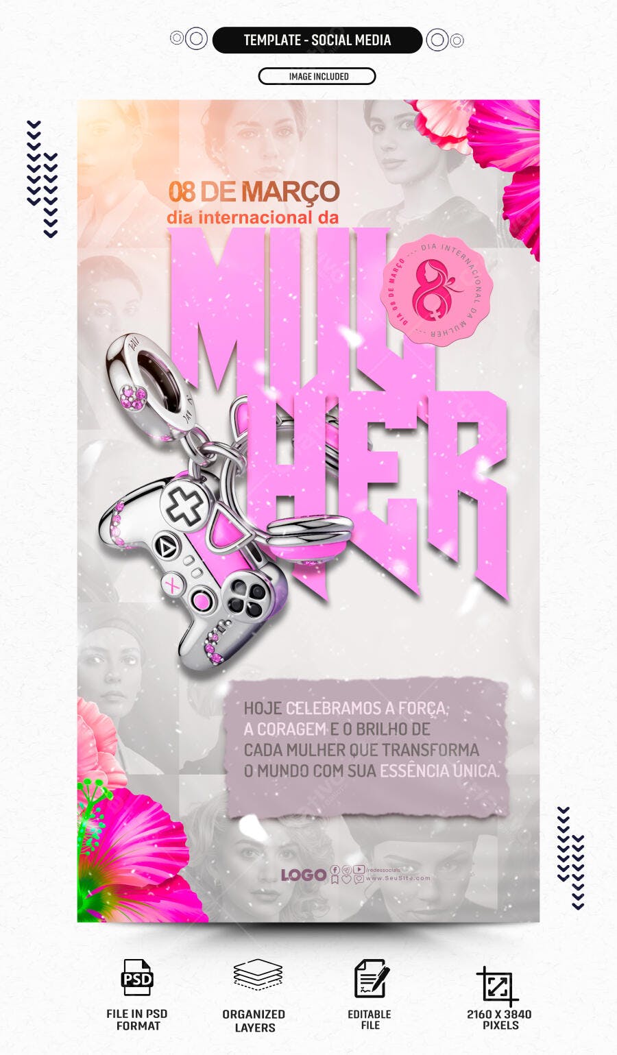 Post Instagram Dia da Mulher 8 de Março PSD Editável