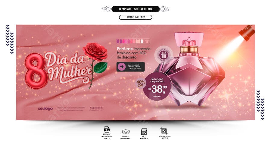 Banner Dia da Mulher Perfumaria PSD Editável 8 de Março